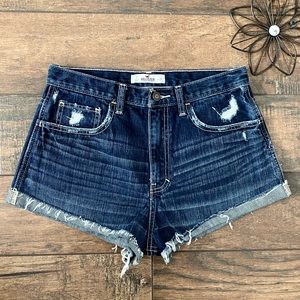 Hollister Blue Jean Distressed High Rise Shorts